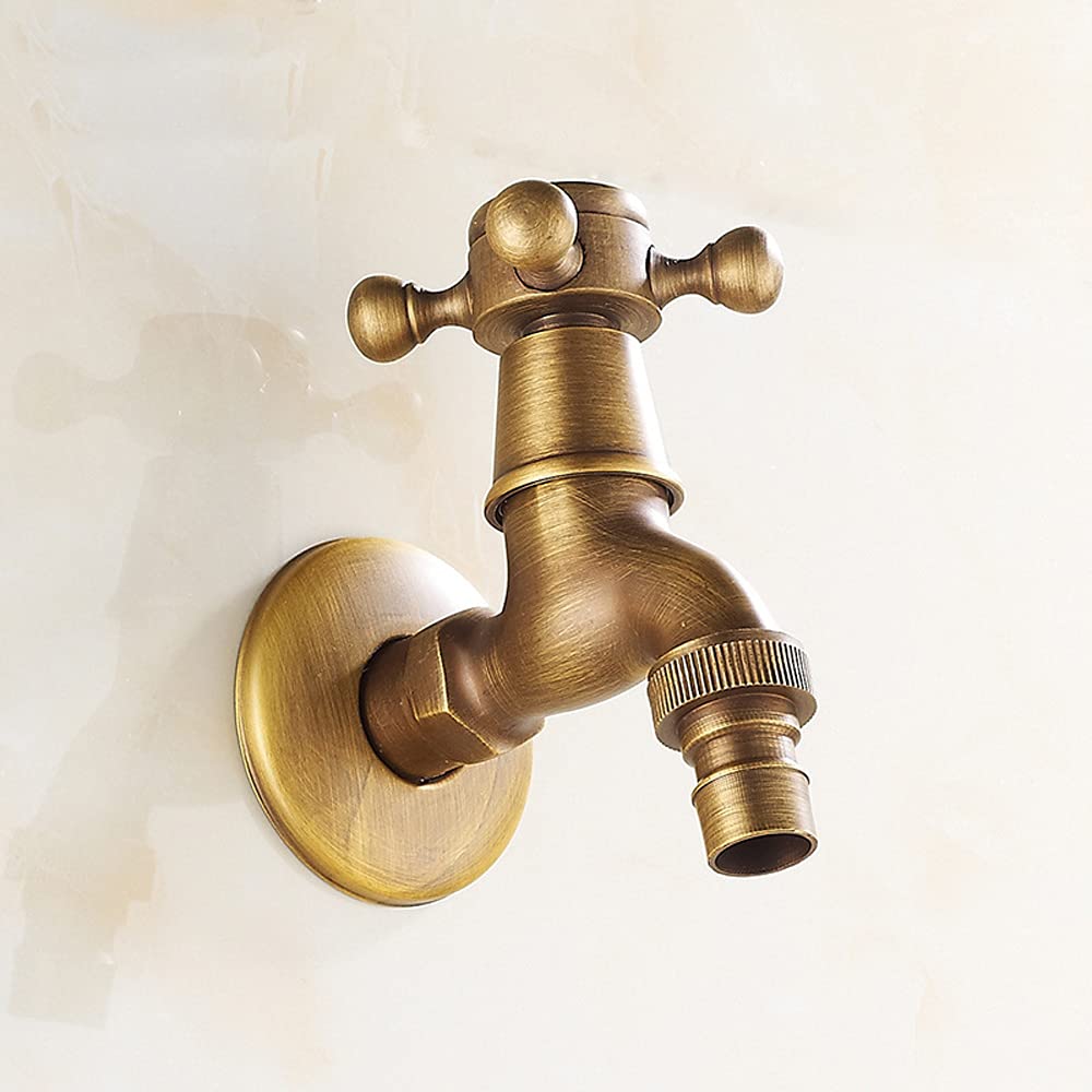 QHQQXN Grifo para Lavadora Antiguo Europeo, Grifo para Piscina con fregona fría Individual, Grifo para Lavadora de Doble Uso Totalmente de Cobre, Grifo G1/2 de Apertura rápida, para bañera, jardín