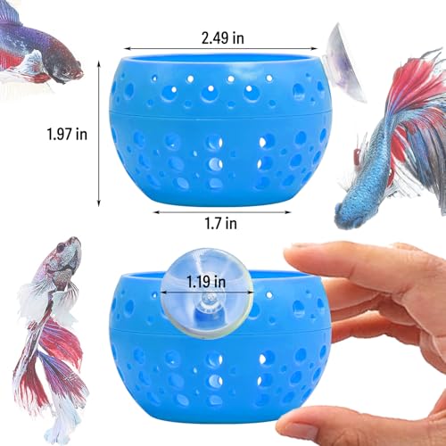 Image of Fhiny Betta Tunnel, Aquarium Fish Hideout with Suction Cup - Shrimp Cave Aquarium Decor for Small Fish, Shrimp, Guppy Hiding & Resting (Blue)