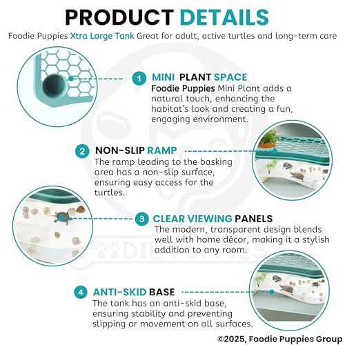 Image of Foodie Puppies Turtle Tank Aquarium - (XL, Honeycomb Tank) (72x42x26cm) with Lid and Ramp | Basking Platform, Swimming Area, breeding, Hibernation Area for Turtle (Color May Vary) (No Accessories)