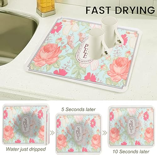 Image of HomeCloud Super Absorbent Dish Drying Mat for Kitchen Counter - Non-Slip, Heat-Resistant Rack Pad - Hides Stains, Ideal for Dishes, Coffee Maker & Kitchen Appliances (Pink Rose, 50x40 cm)