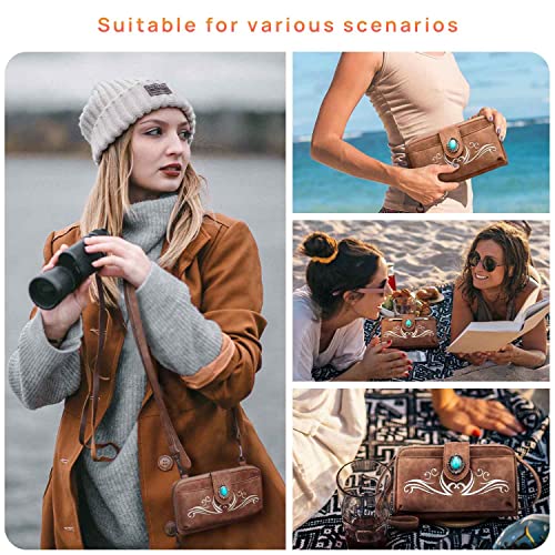 Lavawa Women's Crossbody Handbag Small Vintage, Ladies Wallet Western Adjustable Phone Purse Clutch Turquoise Concho Embossed #TOP1