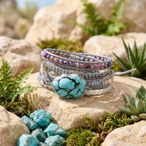 Image of YGLINE Boho Handmade Wrap Leather Tube Crystal Stone Bracelet for Women