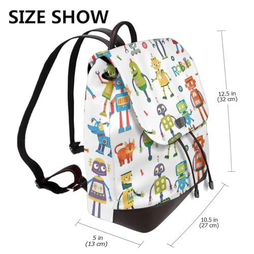 Sac à dos en cuir noir imprimé robots mignons pour femmes taille unique polyvalent - 2