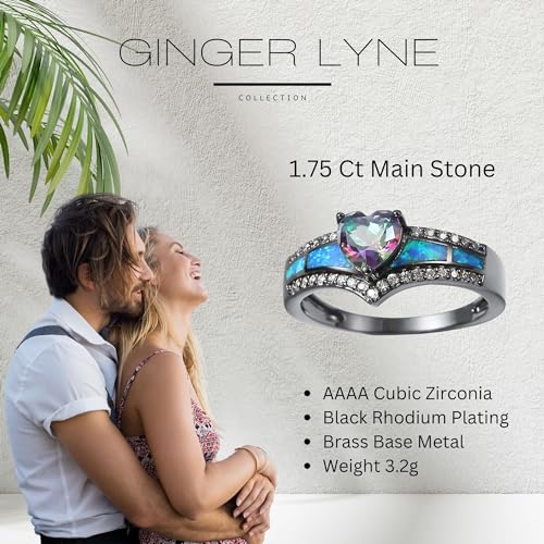 Black Engagement Ring for Women by Ginger Lyne | Promise Ring for Her | Mystic Purple Cubic Zirconia Wedding Rings | Simulated Fire Opal Birthstone or Bridal for Women3