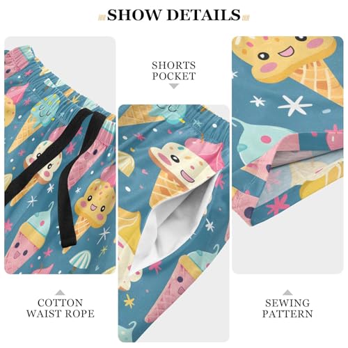 Cartoon Ice Cream A Mens Pajama Shorts Soft Pants Lounge Sleepwear Bottoms with Drawstring & Pockets4