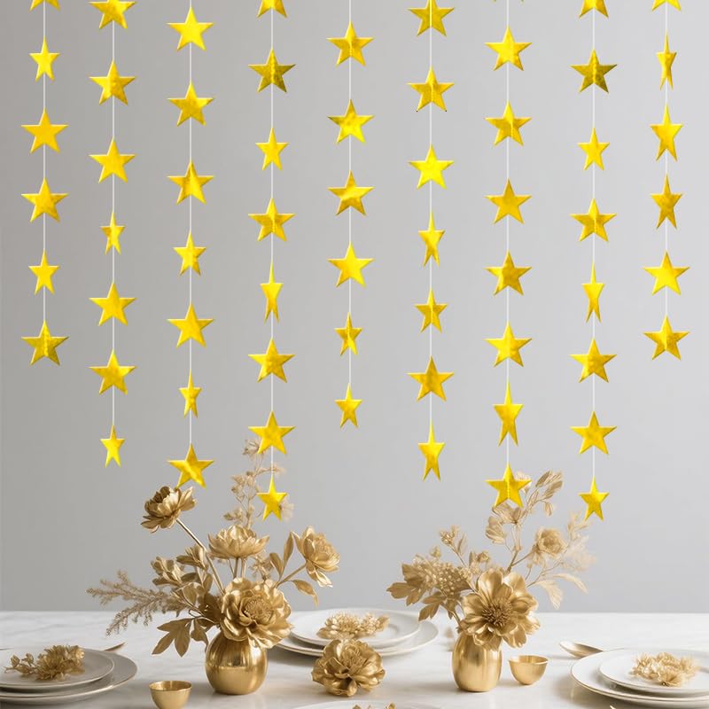 Image of Gold Shining Star Hanging Garland Gold Hanging Sparkling Star Streamer Glitter Bunting Banner Twinkle Backdrop for Wedding Baby Shower Birthday Christmas Decorations 40 Feet