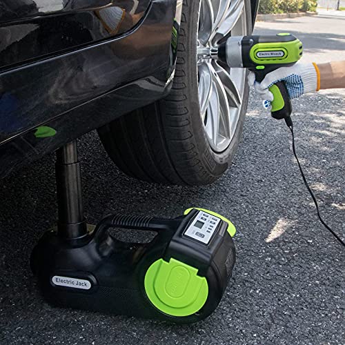Image of E-HEELP Electric Car Jack Kit 5Ton 12V Hydraulic (Lifting Range: 6.1-20.86 inch) with Impact Wrench & Inflator for Car SUV Sedan MPV with LCD & Tire Pressure Display