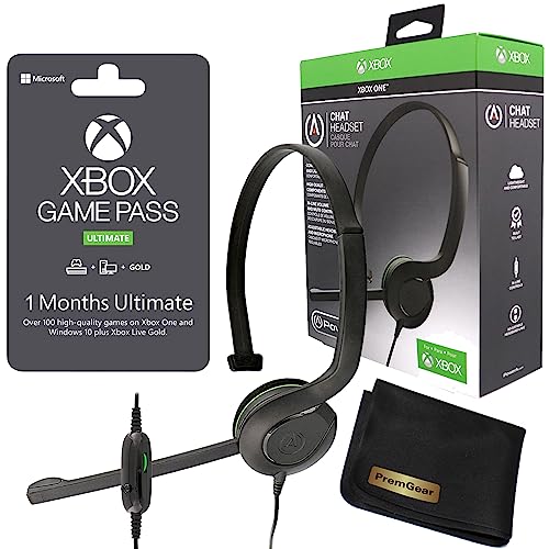 microsoft - xbox game pass ultimate 1 month membership code printed on card  powera chat gaming headset  premgear cleaning cloth