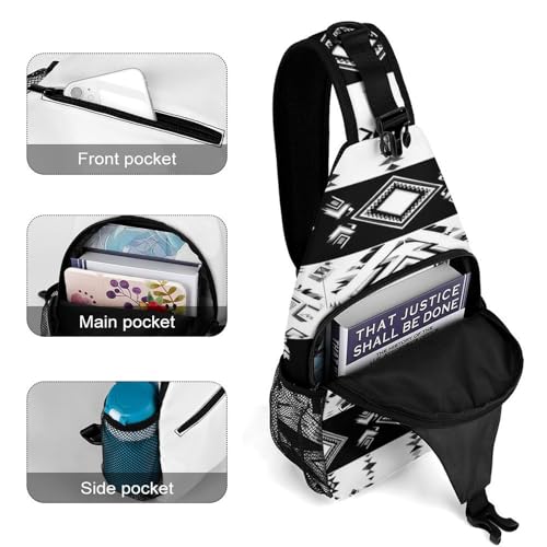 Fashion Traveling Running Casual Chest Bag, Dress Decor Sling Backpack, Shoulder Bag Casual Day Pack Aztec Black Grey And White4