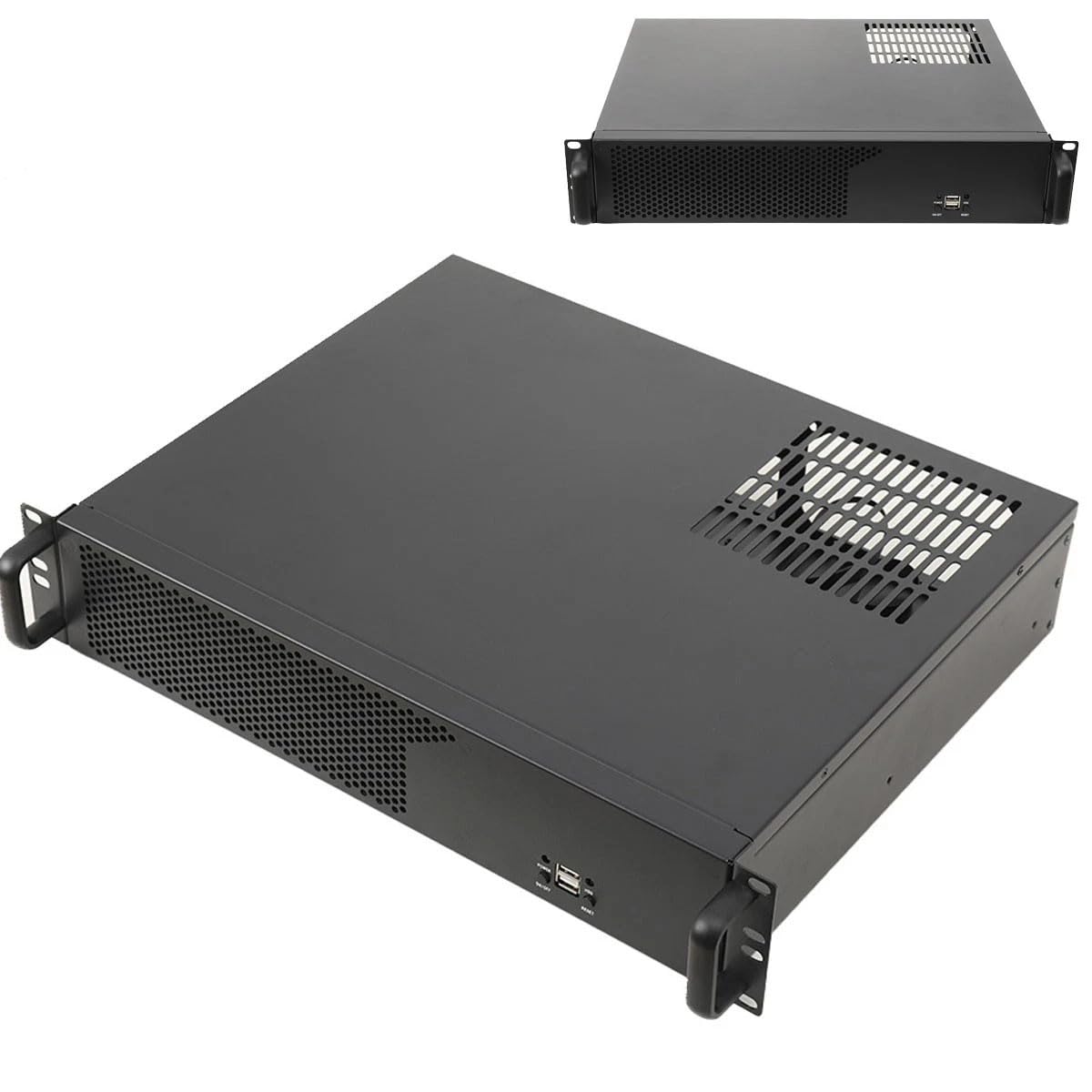 14 Zoll Rack Server Gehäuse 2U / 2HE Rack Gehäuse schwarz - 2U Rackmount-Speicherservergehäuse für M-ATX/Mini-ITX