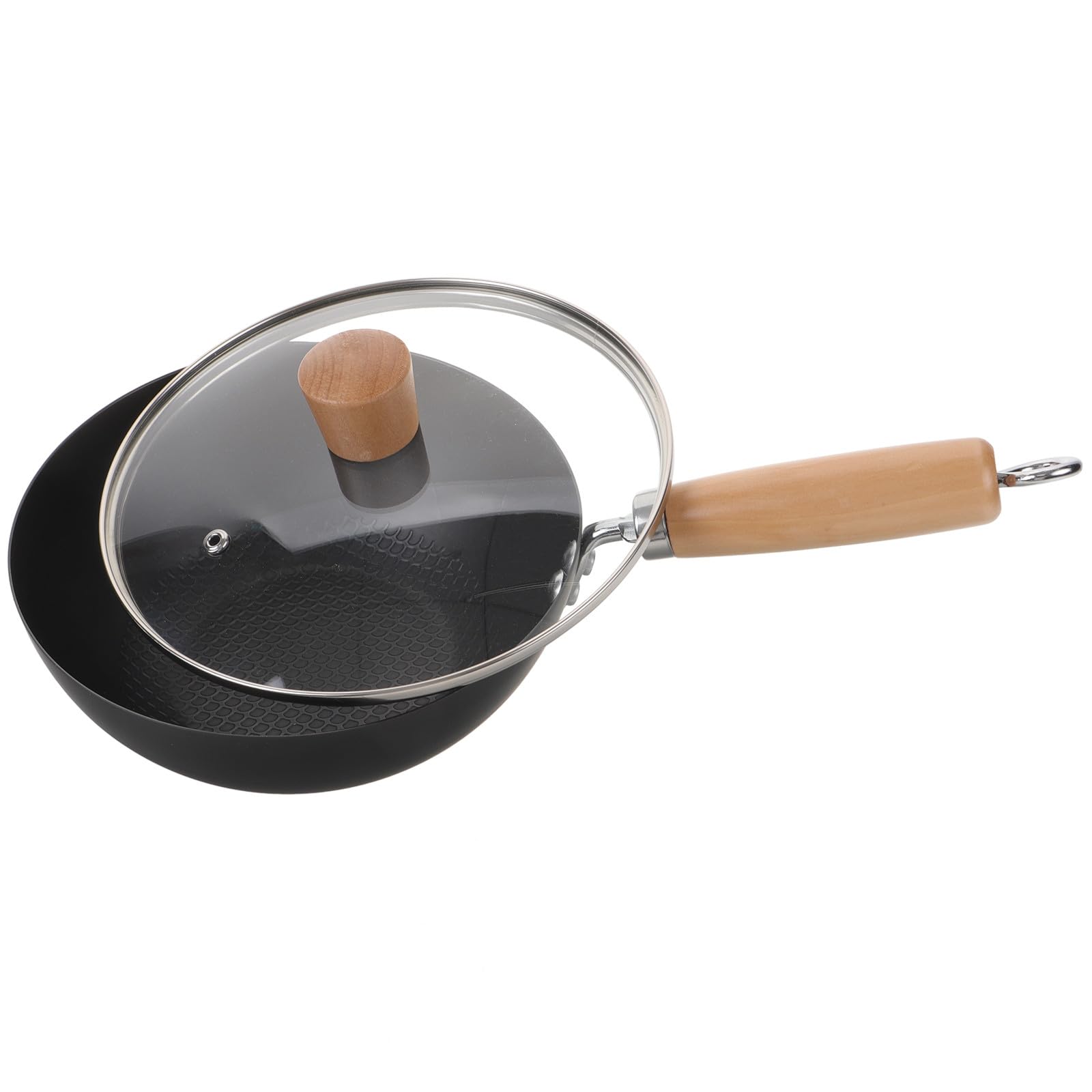 Poêle Wok Japonaise en Fer Forgé de 20 CM avec Couvercle pour Gazinière