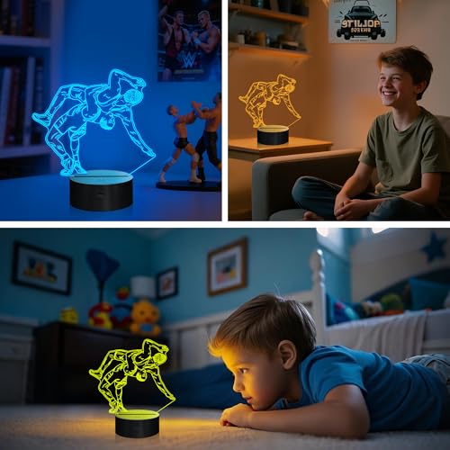 Image of OkiyiD Wrestling Gifts for Men, Wrestling Night Light 3D Illusion Lamp with 16 Colors Remote Control, Gift for Boys Wrestlers Birthday Xmas Decor