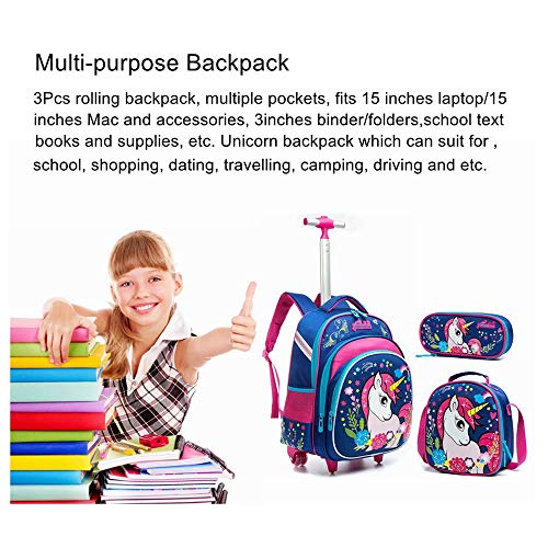 Htgroce Girls Rolling Backpack With Wheels,Trolley School Bag Waterproof Travel Luggage For Kids Girls And Students,Unicorn #TOP6