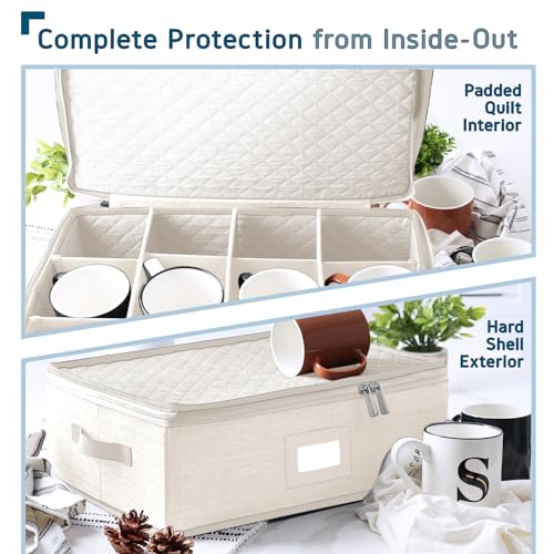 Image of Hearth & Harbor Hard Shell Mug Organizer, Cup and Mug Storage Box, Cream