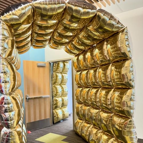 Image of 36pcs Gold and Silver Square Foil Balloons Wall Backdrop with 147pcs Balloon Garland Arch Kit, Double Sided Balloons for Birthday Bridal Shower Anniversary New Year Graduation Party Decorations