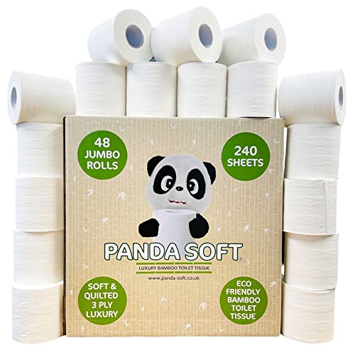 Panda Soft - 48 x 240 Sheet - Bamboo Toilet Rolls - 3 Ply - Plastic Free Packaging - 100% FSC