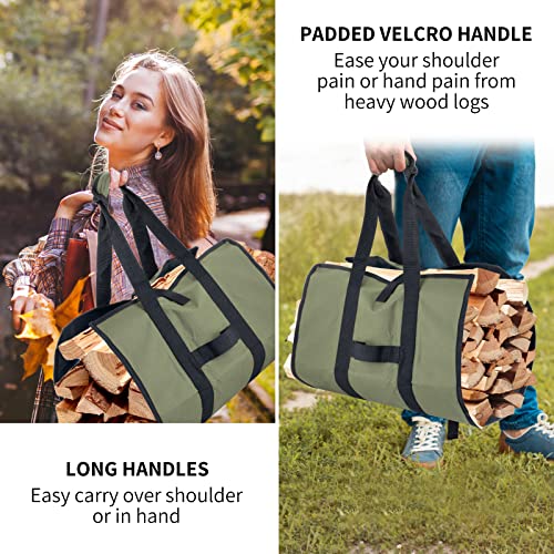 Byernauto Large Canvas Firewood Carrier - Log Tote Bag Premium 600D Oxford Canvas Fireplace Log Carrier Bag Firewood Tote And Holder Carrying Wood Indoor & Outdoor (Diamond Shape Green) #TOP3