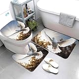 Lot de 3 tapis de salle de bain super absorbants, tapis de bain antidérapants et lavables pour abattant de toilettes, motif colombe blanche volant au soleil