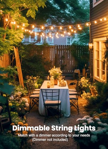 Brightown 30FT LED Outdoor String Lights, Plug-in Waterproof Patio Lights with 25 Shatterproof Bulbs, Warm White Outdoor Hanging Light Decor for Backyard Deck Garden Bistro Porch Party