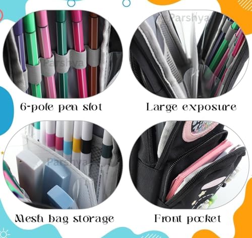 Image of Parshya Cute Panda Pencil Pouch for Kids Girls Boys, Large Capacity 3 Compartment Pencil Case, Kawaii Stationery Organizer with Zipper, Pen Holder Slots, School Supplies Storage Bag Return Gifts
