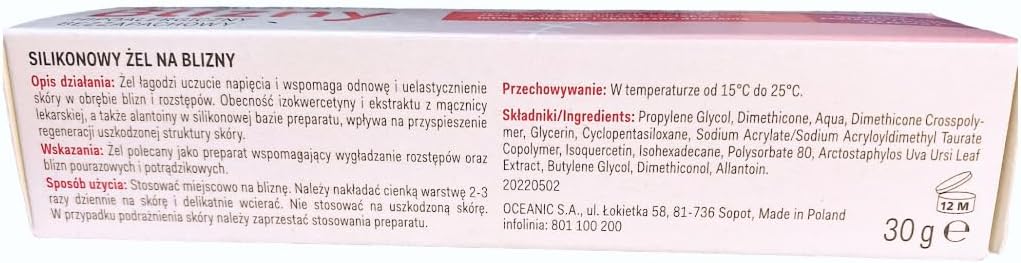 Oceanic silicone scar gel 30g - is recommended as preparation supporting brightening, smoothing scars and traumatic scars by Oceanic