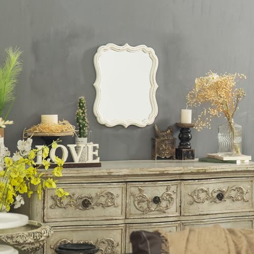 Rustic White Small Scalloped Wall Mirror 12" x 15", Mirror Wall Decor, Decorative Wall Mounted Mirrors, Bathroom Mirrors for Vanity, Distressed Finish Vintage Wall Mirror for Living Room - Image 5