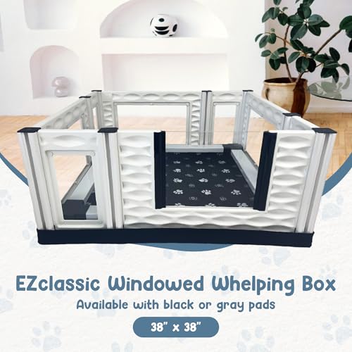 Image of EZwhelp EZclassic Windowed Dog Whelping Box with Rails, Medium 38 inchx38 inchx18 inch