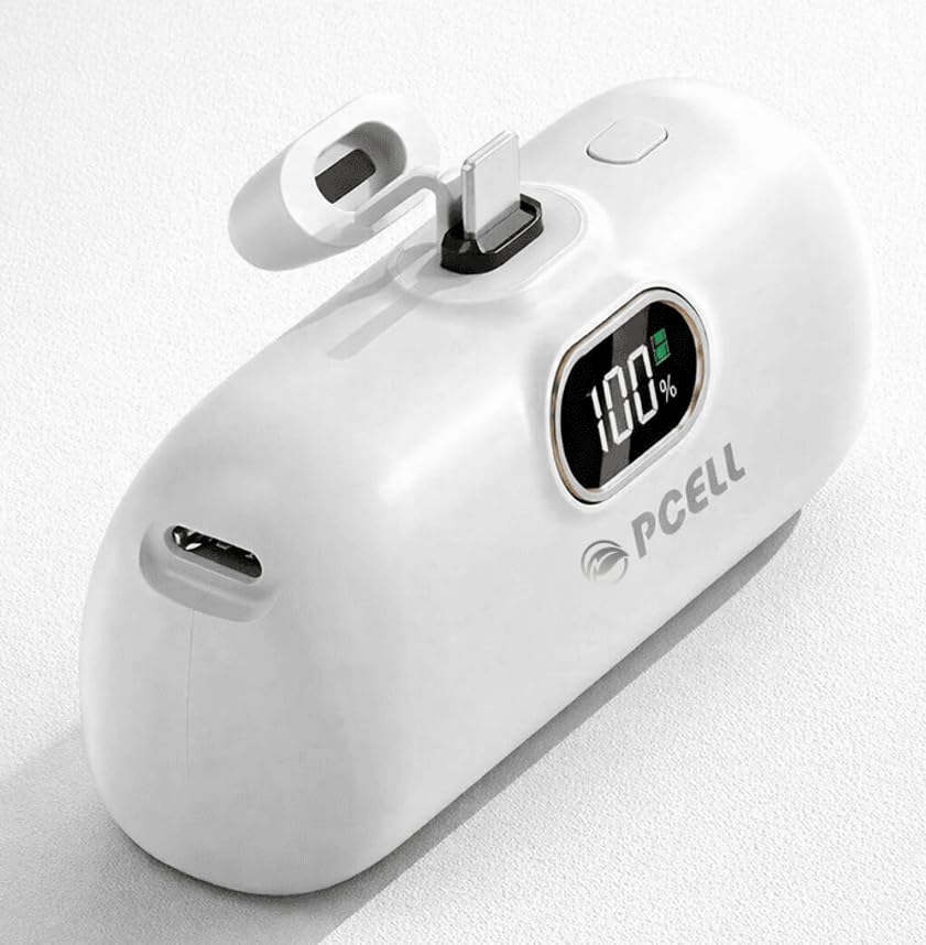 Image of Powerpod 5000mAh 22.5W Fast Charging Nano Powerbank, in-Built Type C Input /Output Pin, Type C PD Output, LED Battery Indicator, Compatible with Type C Smartphone, iPhone (Ceramic White)