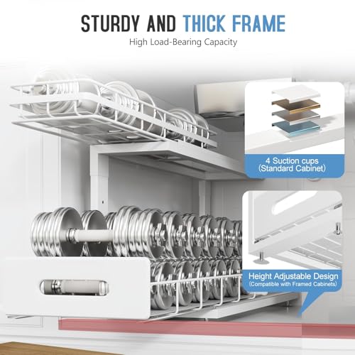 Image of Under Sink Organizer Upgrade To Professional Rails,2-Tier Dual Pull Out Cabinet Storage,Height Adjustable Slide Out Drawers For Bathroom Kitchen,2 Pack-21 inchDx12.8 inch-16.9 inchH,White