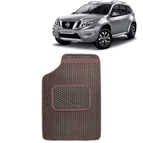 Image of Kingsway Dotted Design Car Floor Foot Mats Universal Fit for Nissan Terrano, Model Year : 2009-2018, Water and Dustproof, Color Brown, Set of 5 Pieces