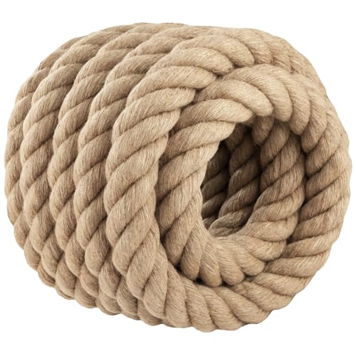 Triberion Thick Jute Rope Heavy Duty - 2inch 25ft Natural Twisted Manila Hemp Ropes Indoor and Outdoor Decorative Kits for Crafts Porch Swing Nautical Tug of War Deer Hunting Landscaping