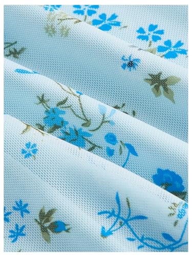 Image of Floerns Women's Floral Print Cap Sleeve Dress Square Neck Tie Front Summer A Line Cute Mini Dresses Blue M
