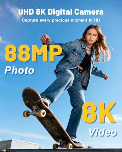 Image of 8K Digital Cameras for Photography, 88MP WiFi Vlogging Camera for YouTube Autofocus with 3.2 inch Touch Screen,Dual Camera,Flash,16X Digital Zoom Travel Cameras Anti Shake with 64GB Card,2 Batteries