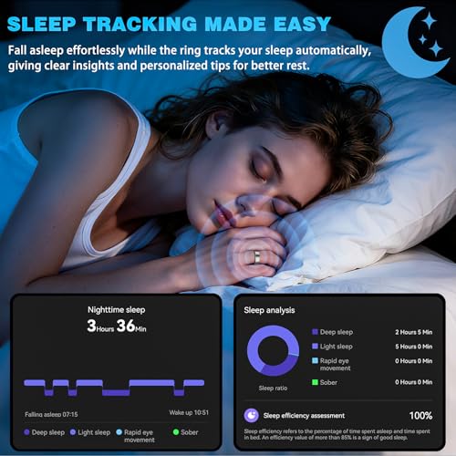 Image of Smart Ring for Women Men, Activity Tracker, SpO2, Heart Rate Monitor, Sleep Monitoring, IP68 Waterproof Fitness Ring for iOS & Android (Silver 13)