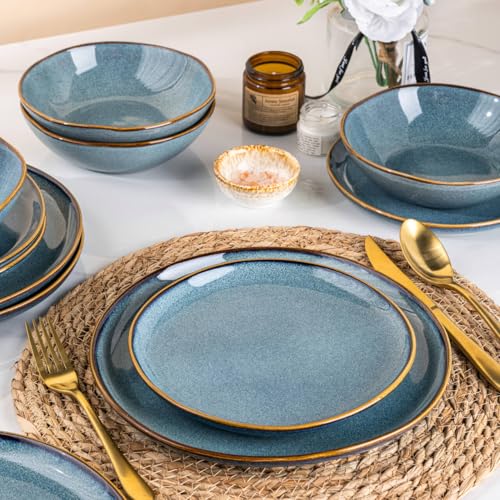 Image of AmorArc Ceramic Dinnerware Sets,Handmade Reactive Glaze Stoneware Plates and Bowls Sets,Highly Scratch Resistant | Dishwasher & Microwave Safe Dishes Set,Service for 6 (18pc)