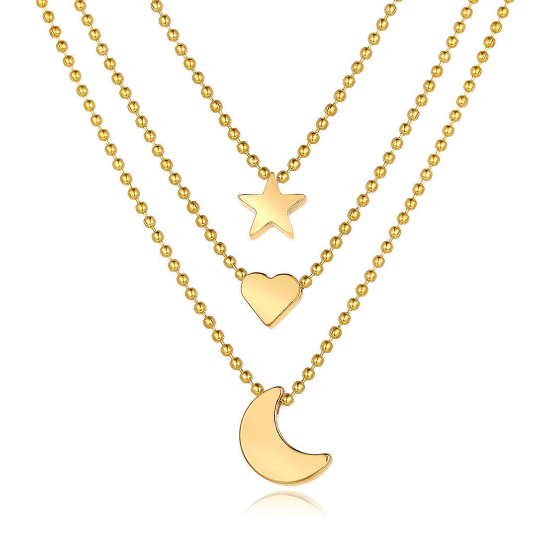 LEEQBCR 1pcs Collar con colgante de estrella dorada y luna con forma de corazón, cadena para mujeres y niñas