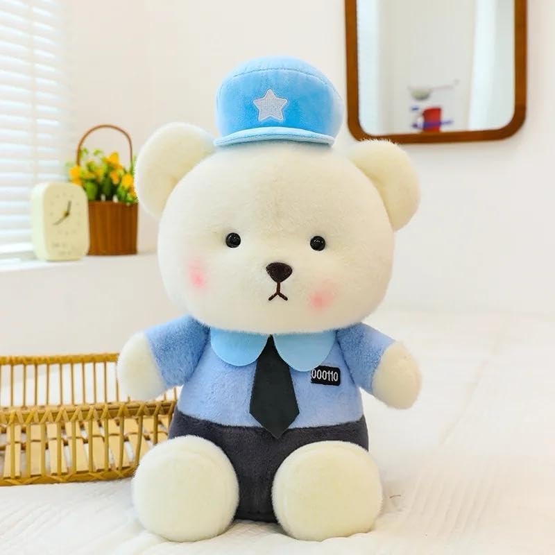 Image of Plush Stuffed Animal Toy | Ultra Soft and Cuddly Teddy for Kids and Adults | Cute Hugging Doll for Gifting, and Bedroom Decor (Green Police Bear)