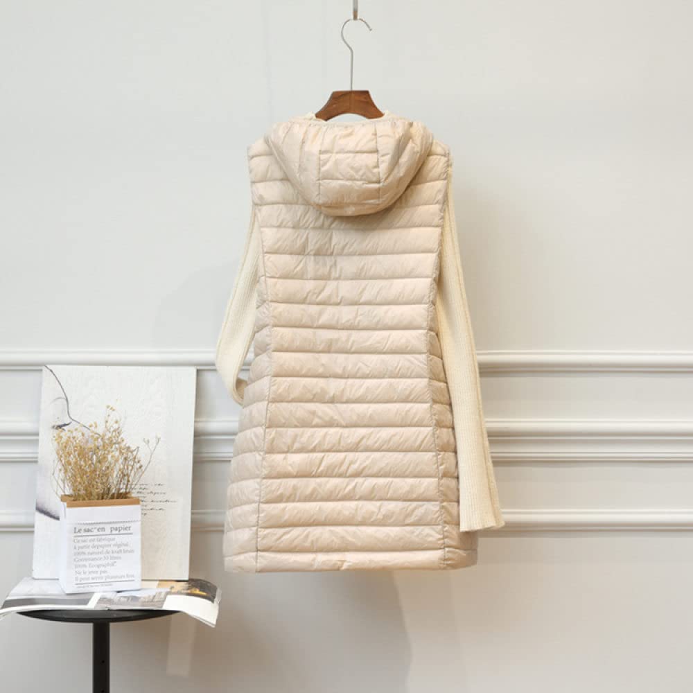Long Weste Damen,Lange Daunenweste Damen Longline Daunenweste Mit Kapuze, Damen Langer Ärmelloser Daunenmantel Elegante Leichte Übergangsweste Gesteppte Packbare Weste Für Damen Mädchen Im Freien