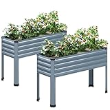 MGNO Raised Garden Bed Outdoor with Legs,2PCS 48×18×30in Metal Galvanized Elevated Raised Planter Box for Backyard, Patio, Balcony, 400lb Capacity,Grey