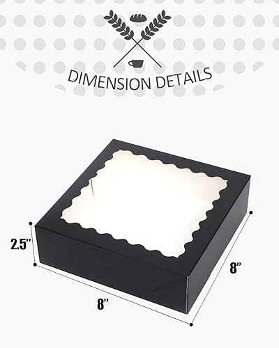 Miniatura 3 de qiqee Cajas de panadería negras autoemergentes, 50 paquetes, cajas de pastelería de 8 x 8 x 2.5 pulgadas con ventana