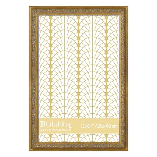 Image of VIOLABBEY 11x17 Picture Frame Gold, Vintage Photo Frames Ornate without Mat for Wall Hanging