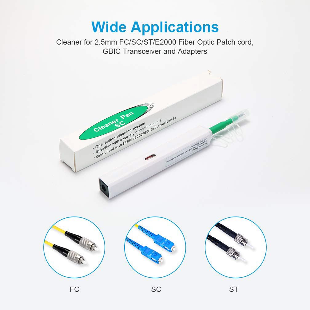 HiFiber Glasfaserreiniger, 2,5 mm SC-Glasfaserstecker Reinigungsstift für Ferrulenenden von SC/ST/FC, UPC, One-Click-Reiniger, bis zu 800 Reinigungen