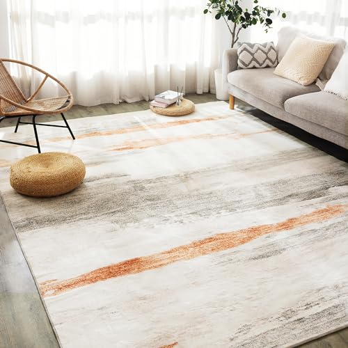 Carvapet 6x9 Brown Large Rugs for Living Room Bedroom, Washable Modern Abstract Low Pile Carpet with Rubber Backing, Foldable, Non Slip Thin Area Rug, Ultra Soft
