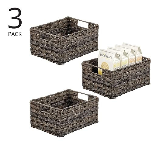 mDesign-Woven-Farmhouse-Kitchen-Pantry-Food-Storage-Organizer-Basket-Bin-Box-Container-Organization-for-Cabinets-Cupboards-Shelves-Counter-Store-Potatoes-Onions-Fruit-3-Pack-Espresso-Brown mDesign Woven Farmhouse Kitchen Pantry Food Storage Organizer Basket Bin Box Container Organization for Cabinets Cupboards Shelves Counter Store Potatoes Onions Fruit 3 Pack Espresso Brown