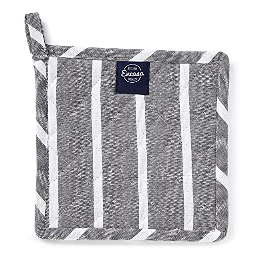 Image of Encasa XO Oven Microwave Pot Holders Trivets 21 cm (2 pc) for Kitchen Cooking & Baking - Heat Resistant, Thick & Safe, Protection of Hands from Hot Utensils, Grill, BBQ - Roma Grey Stripes