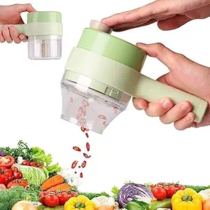 Motegrity 4 in 1 Handheld Electric Vegetable Cutter Set Wireless Hand held Food Processor Vegetable Chopper for Garlic Chili Onion Slicer Kitchen Portable Wireless USB Cable(Pack of 1)