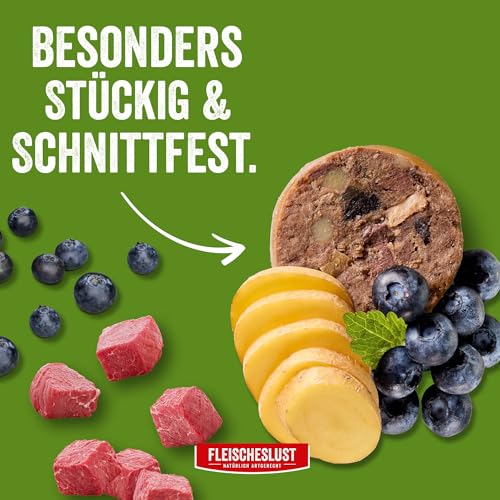 Fleischeslust Hundewurst | Wild & Rind mit Kartoffel & Heidelbeere | Futterbox (8x400g) | Nassfutter | schnittfest | getreidefrei | Alleinfuttermittel für ausgewachsene Hunde