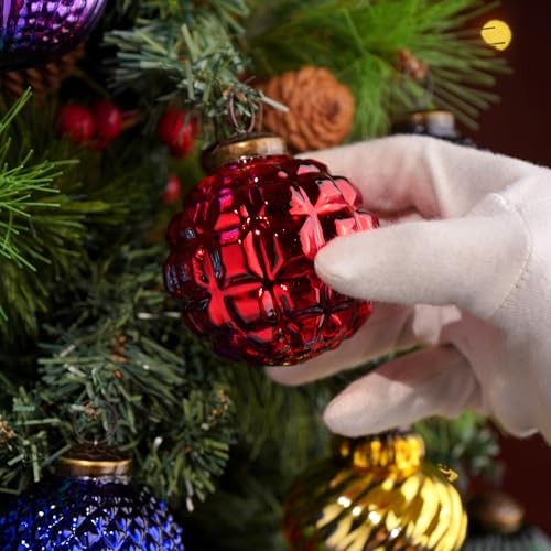 Image of IndianShelf 6 Colourful Christmas Balls Ornaments- Glass Christmas Ornaments- Multicolor Glass Tree Balls- Large Christmas Ornaments- Vintage Ball Ornaments for Christmas Tree
