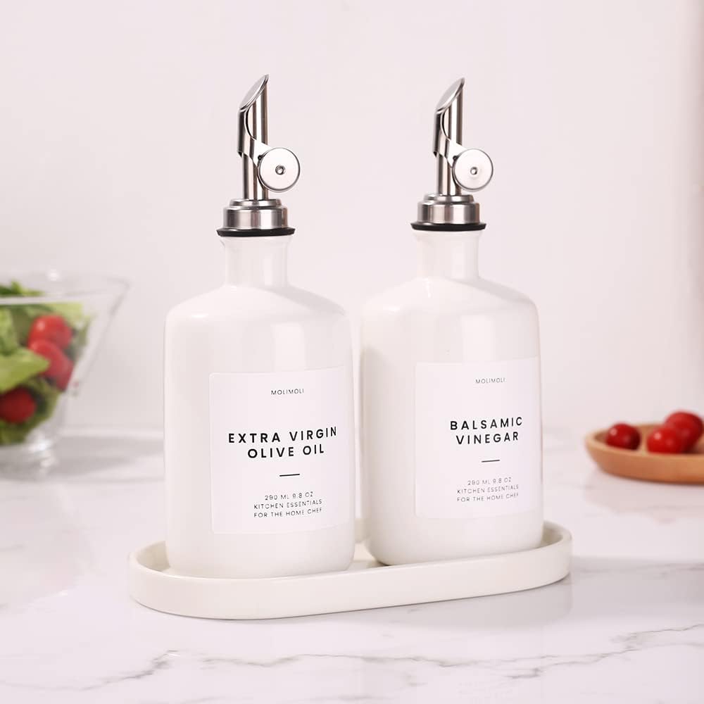 Molimoli White Ceramic Olive Oil Dispenser Bottle for Kitchen, Ceramic