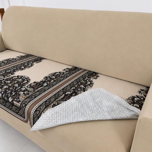 Image of Homerz Premium 'Maharaja Paradise Series' Sofa Cover | Net Fabric Sofa Cover | Washable, Anti-Dust Backed & Wrinkle Resistant Cover (Beige Empress, 3 Seater, Only Seat Cover)